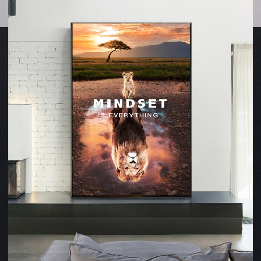 Motivational quotes Lion mindset motive wall art