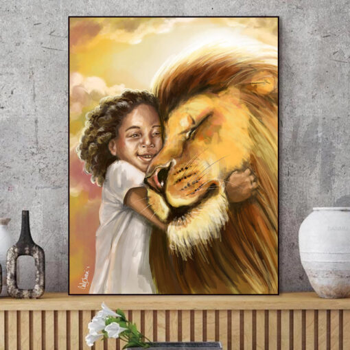 Golden African Lion With Child