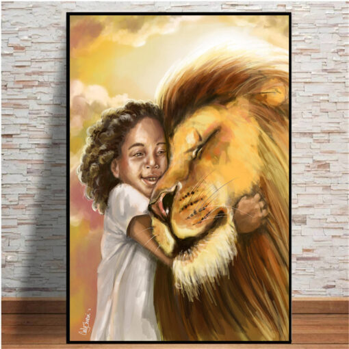 Golden African Lion With Child